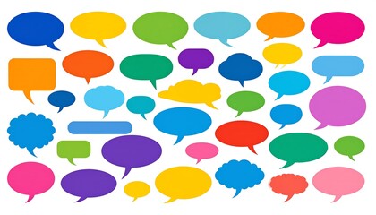 Assortment of vibrant, colorful conversation bubbles in various shapes