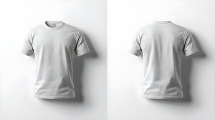 Blank White T-Shirt Mockup Front and Back View on White Background
