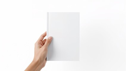 Obraz premium A hand holding a blank white rectangular booklet or brochure mockup