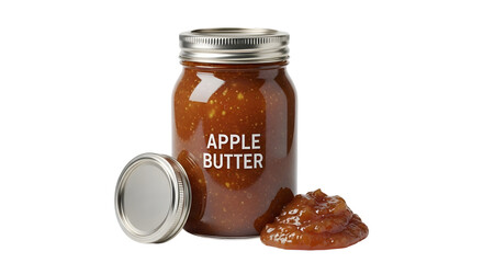 Glass jar filled with apple butter isolated on transparent background