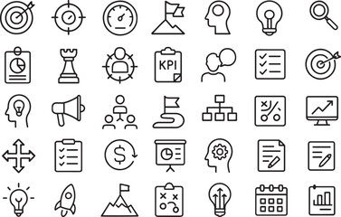 Strategy icons planning business goals and success symbols