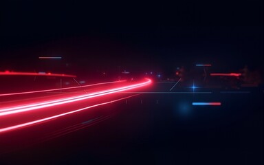 Neon futuristic flashes on black background. Motion light lines backdrop. For banner, postcard, illustration. Created with generative AI tools. High quality