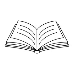 An open book coloring page, showing pages fanned out, ready to explore, with space for creative coloring and imagination to bring stories and ideas to life.

