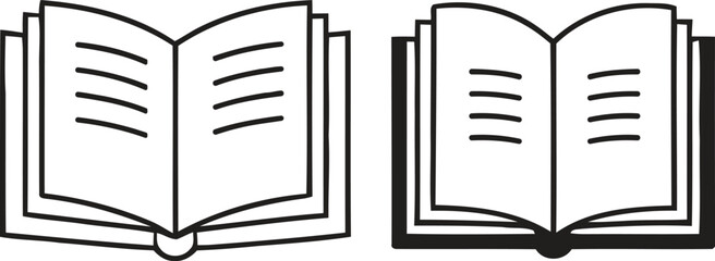Two open books with blank pages in a simple line art style