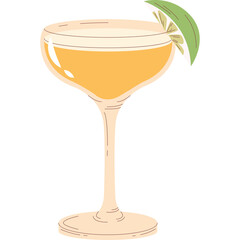 Elegant Coupe Glass Filled With Golden Citrus Cocktail Garnished With Fresh Lime Slice And Transparent Background