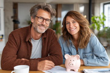 Financial advisor explaining savings plan to couple in bright modern office