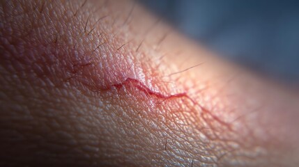 Fototapeta premium Close-Up of Healing Cut on Human Skin with Detailed Texture