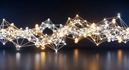 Abstract visualization of a connected financial network, illustrating the intricate web of digital currency transactions and global economic data flow in a dynamic, technological landscape