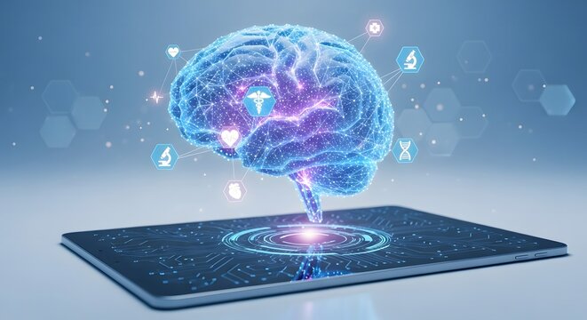 Digital Brain Connecting Technology and Cognitive Processes - Futuristic Visualization