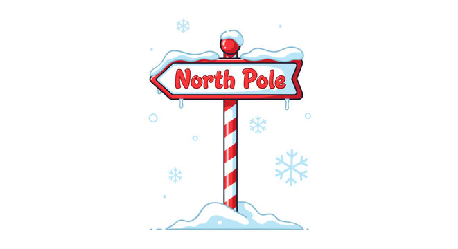 Christmas north pole sign illustration with snow for holiday decoration and winter season design element