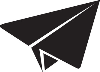  A paper plane silhouette style flat and minimal vector icon design illustration on a white background.
