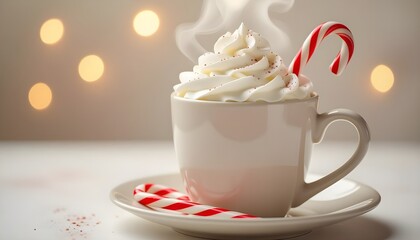 Warm up your winter with this cozy mug of hot chocolate topped with whipped cream and a candy cane, perfect for holiday cheer and sweet moments