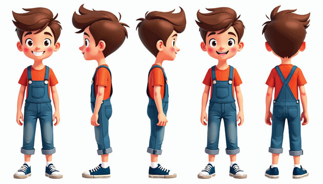 Cartoon boy character turn around sheet vector illustration