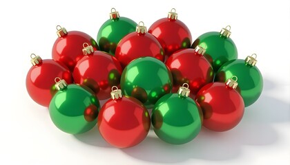 Festive red and green Christmas baubles sparkling bright, ready for holiday cheer and decorating modern Christmas trees with a colorful touch