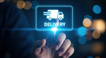 Futuristic digital delivery service interface with finger touch