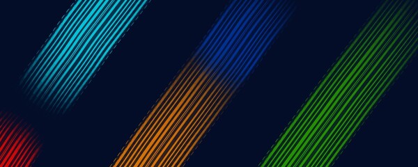 vibrant rainbow light streaks on dark navy abstract background with glowing stripes