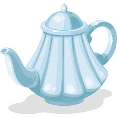 Simple Blue Teapot with Subtle Shading and Light Reflection Isolated on White Background