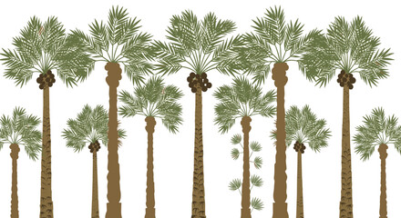 Stylized border illustration featuring a seamless pattern of tropical date palm trees with ripe fruit against a clean white background.