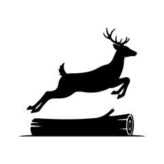 Deer jumping over log with transparent background