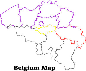 Belgium Outline Map Vector — Blank Country Silhouette with Regions and Provinces Borders for Design, Education, and Infographics