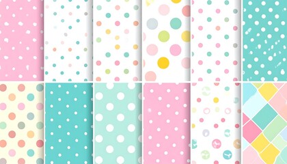 Assortment of colorful polka dot patterns, featuring diverse hues