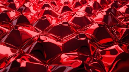 Vibrant Red Abstract Surface with Geometric and Shiny Details