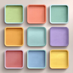 Pastel vector frames with rounded corners and paper texture on white background