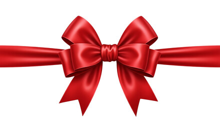 Fototapeta premium Realistic Red Gift Ribbon and Gold Bow on White Background