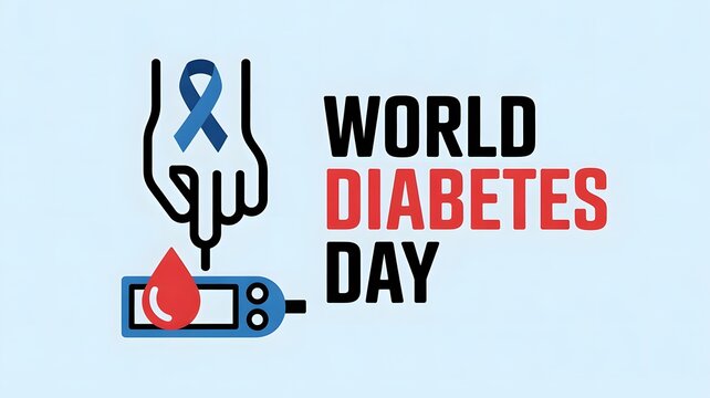 World diabetes day awareness graphic with blood drop and glucometer