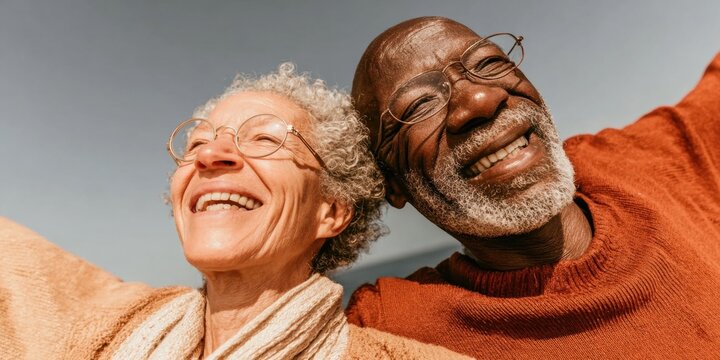 Joyful Diverse Senior Couple Laughing Authentic Modern Lifestyle Content for Active Aging and Wellness Advertising