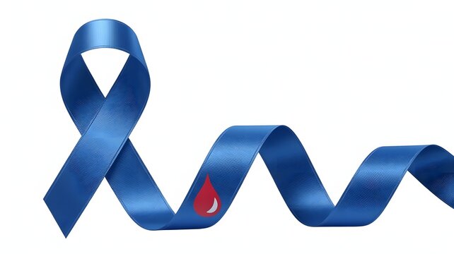 Blue ribbon with blood drop for diabetes awareness