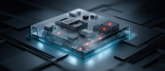 Augmented reality energy dashboard on roof model with glowing solar panels and battery icon