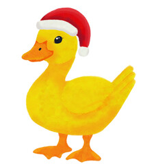 Cute Yellow Duck in Santa Hat PNG | Christmas Duck Clipart | Festive Animal Illustration