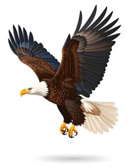 Obraz premium Illustration of a majestic bald eagle in full flight, wings outstretched