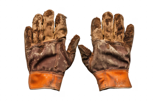 Dirty work gloves isolated on a transparent background