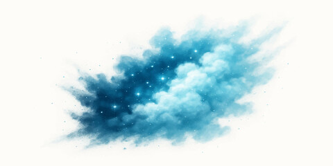 Abstract watercolor background with fluffy white clouds in a bright blue sky