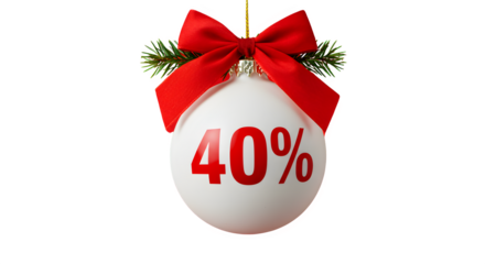 Christmas ornament with forty percent discount symbol for holiday sales and promotions