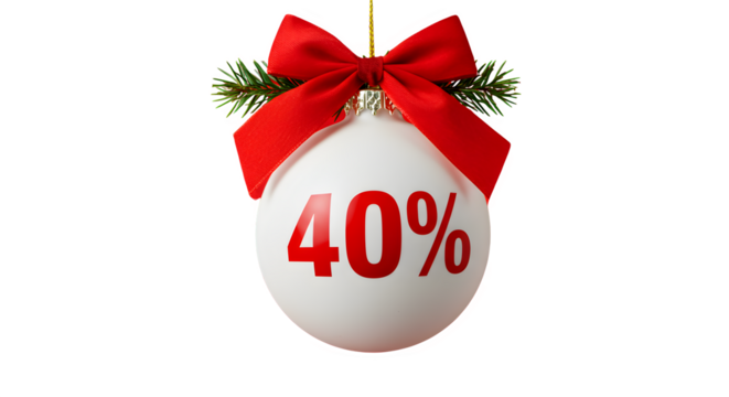 Christmas ornament with forty percent discount symbol for holiday sales and promotions