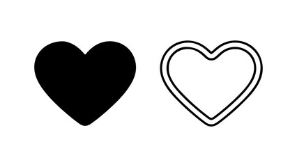 Heart icons with outline and solid fill with transparent background