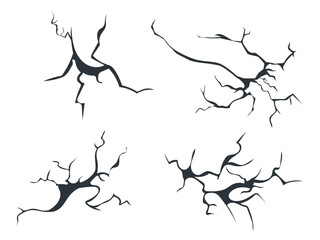 Ruined breaked land surface, cracked egg, glass, wall, fissures in ground top view