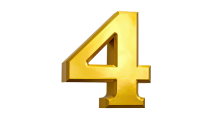 Metallic gold numeral "4" rendered against a dark background with realistic shadowing and dimensional appearance