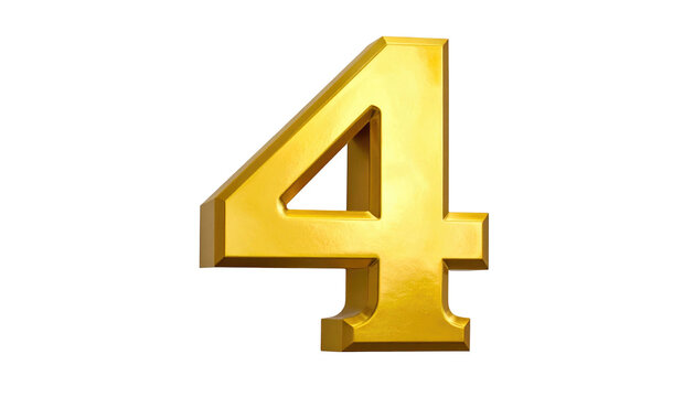 Metallic gold numeral "4" rendered against a dark background with realistic shadowing and dimensional appearance
