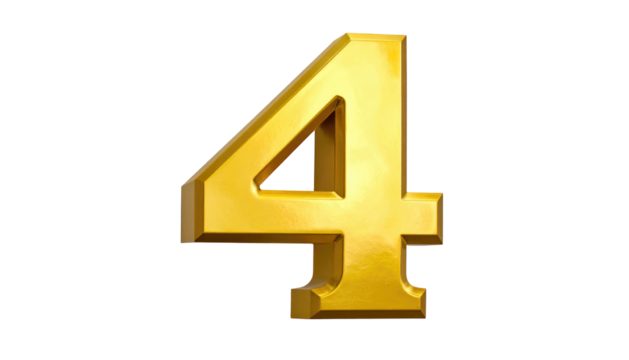 Metallic gold numeral "4" rendered against a dark background with realistic shadowing and dimensional appearance