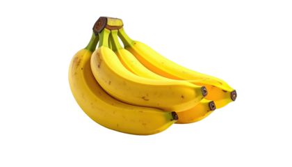 Bunch of bright yellow bananas with brown stems, illuminated against a stark black background