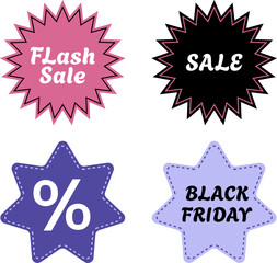 Flash Sale and Black Friday Star Badge Set