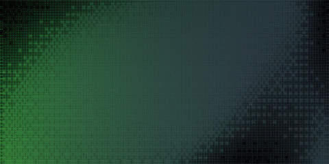 Dither Pattern Bitmap Texture Halftone Gradient Vector Wide Abstract Background. Glitch Screen With Flicker Pixels Effect Panoramic Backdrop. 8 Bit Pixel Art Retro Video Game Bright Green Decoration