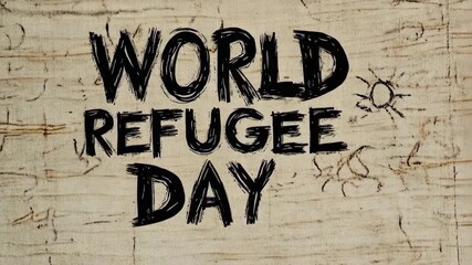 World Refugee Day message on textured background with sun drawing.