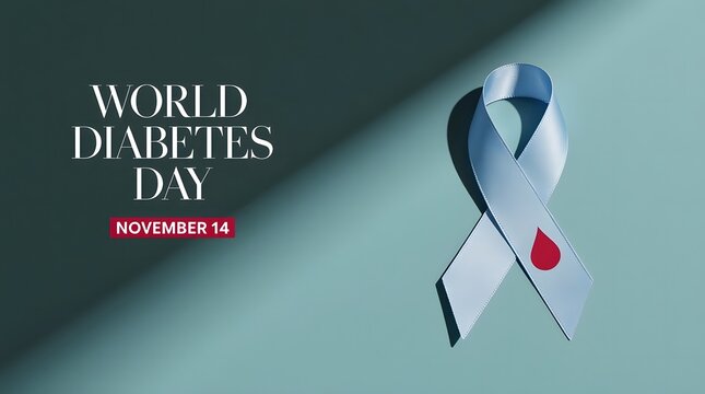 World diabetes day november 14 with blue ribbon and blood drop