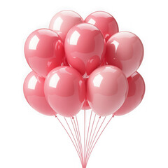 pink shiny balloons in bundle, transparent background