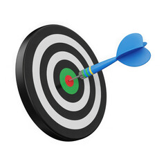 Target arrow icon success blue. Dart on target dartboard. 3d isolated on white background
